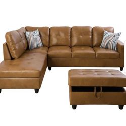 Carmel Leather Sectional Couch And Ottoman