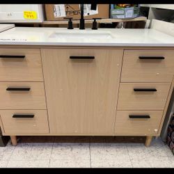 Simply Living 48 in. W x 22 in. D X 34 in. H Bath Vanity in Maple with Ilvory White Engineered Marbl