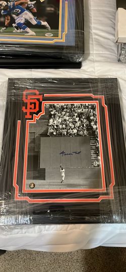 Willie Mays Signed Framed 8x10 Photo Hand Cut Logo Suede Matte Say Hey Player Cert