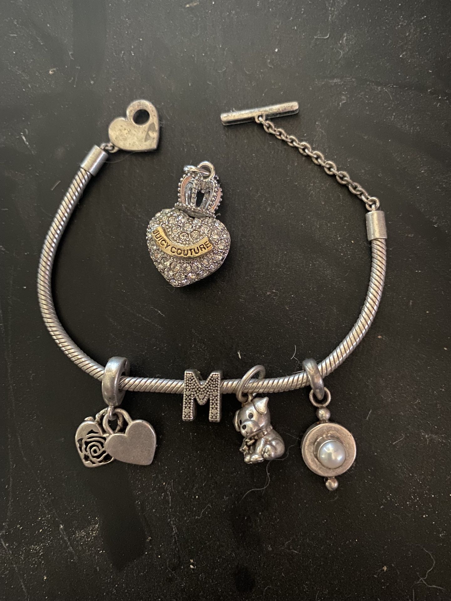 Pandora Sterling Silver Bangle Bracelet / Juices Contour Pendant