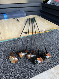 5 vintage Golf Clubs, Wooden Drivers