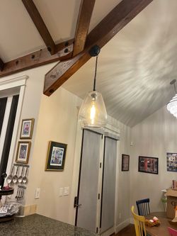 2 Modern globe pendants/ hanging lights with unique bulbs