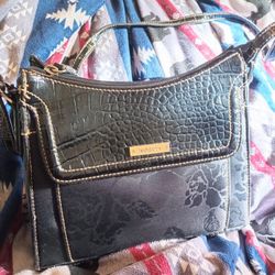 Liz Claiborne Black Croc Embossed Crossbody Purse