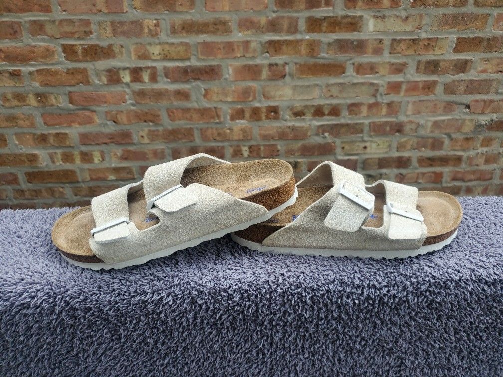 Birkenstock Arizona Soft Footbed Sandals Suede 39 Women 8 Men 6 Antique White Color Worn Twice