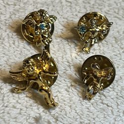 Lot Of 4 Gold Tone Angel Lapel Pins