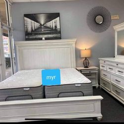 Kanwyn Whitewash Panel Bedroom Set, Bed,dresser, Mirror, NightStand// Mattress Sold Separately 