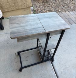 Side Table with Charging Station and Flip Top