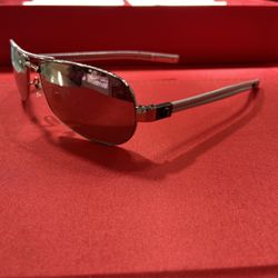 CHROME HEARTS LITTLE RED RIOT SUNGLASSES BRONZE LENSES WHT LEATHER FRAME SILVER
