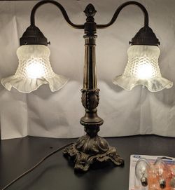 Heavy Vintage Brass/Glass Table Lamp