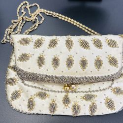 Vintage Satin Foldover Beaded Purse
