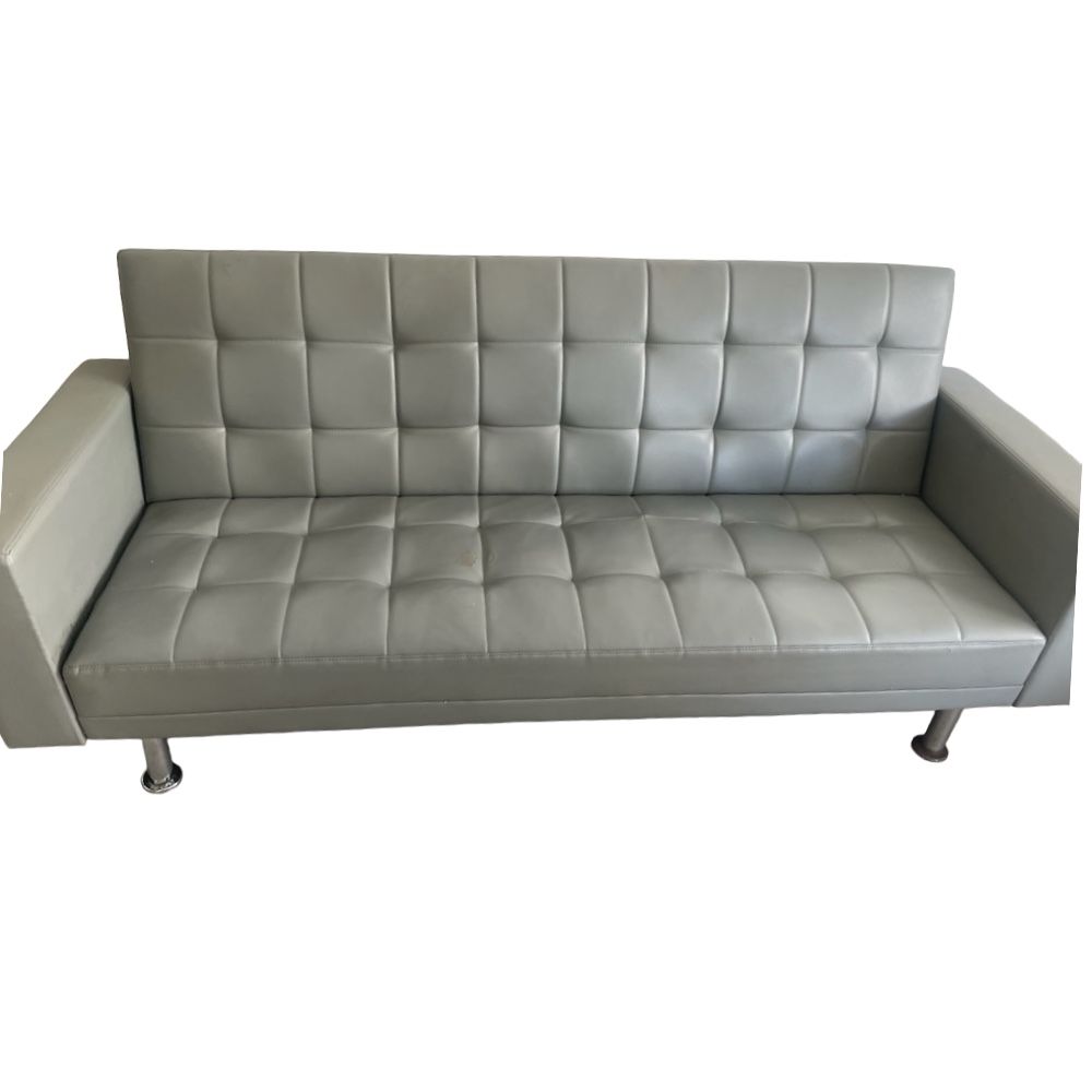 Gray Faux Leather Sofa Bed – Folds Flat – (Pickup Only)