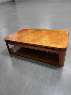 Vintage Mid-Century Style Oak Coffee Table with Diamond Inlay