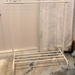 Adjustable Rolling Clothing Rack – White Metal 