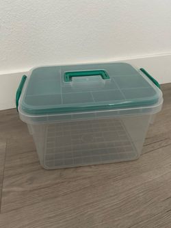 Clear Plastic Storage Container with Teal Lid