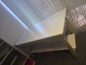 White Desk with Drawer and Lower Shelf