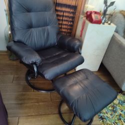 Black Swivel Recliner Chair Lounge Accent Armchair with Ottoman 🔥Special🔥