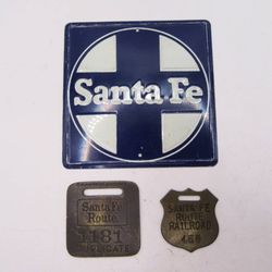 Santa Fe Railway Memorabilia Vintage Baggage Tags and Sign 