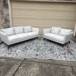 Modern White Leather Sofa & Loveseat Set