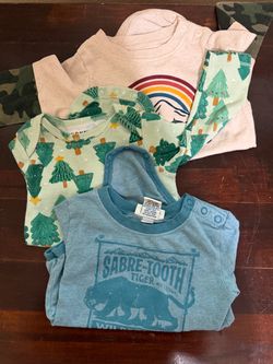 Baby Boys Bodysuit Set Of 3 Long Sleeves Size 6-12 Months - Stay Wild, Xmas Tree