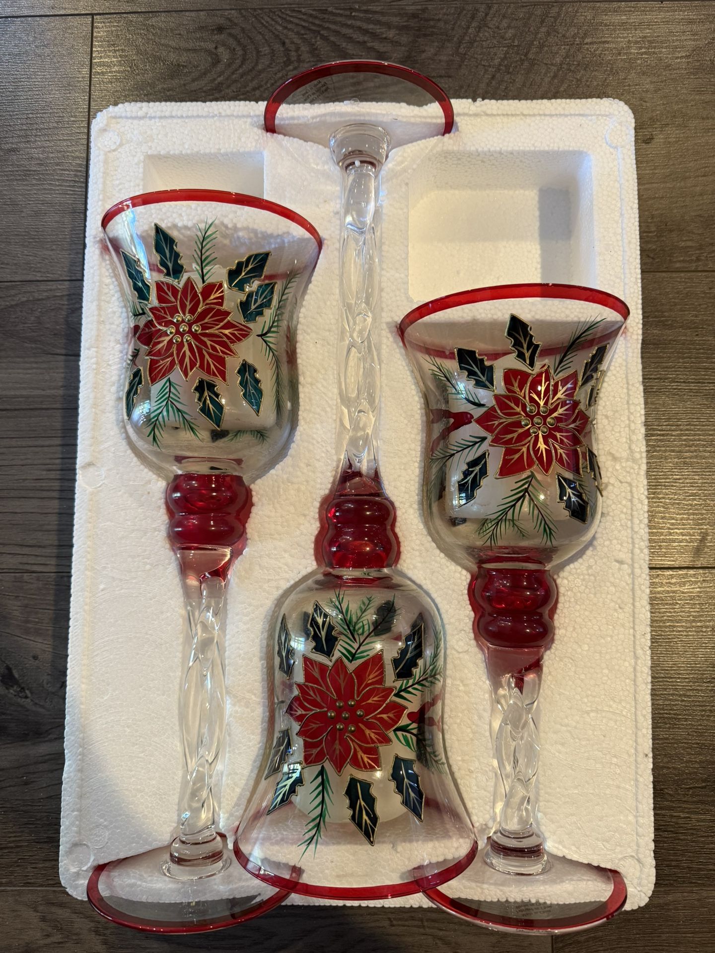 Christmas Poinsettia Glass Candle Holders