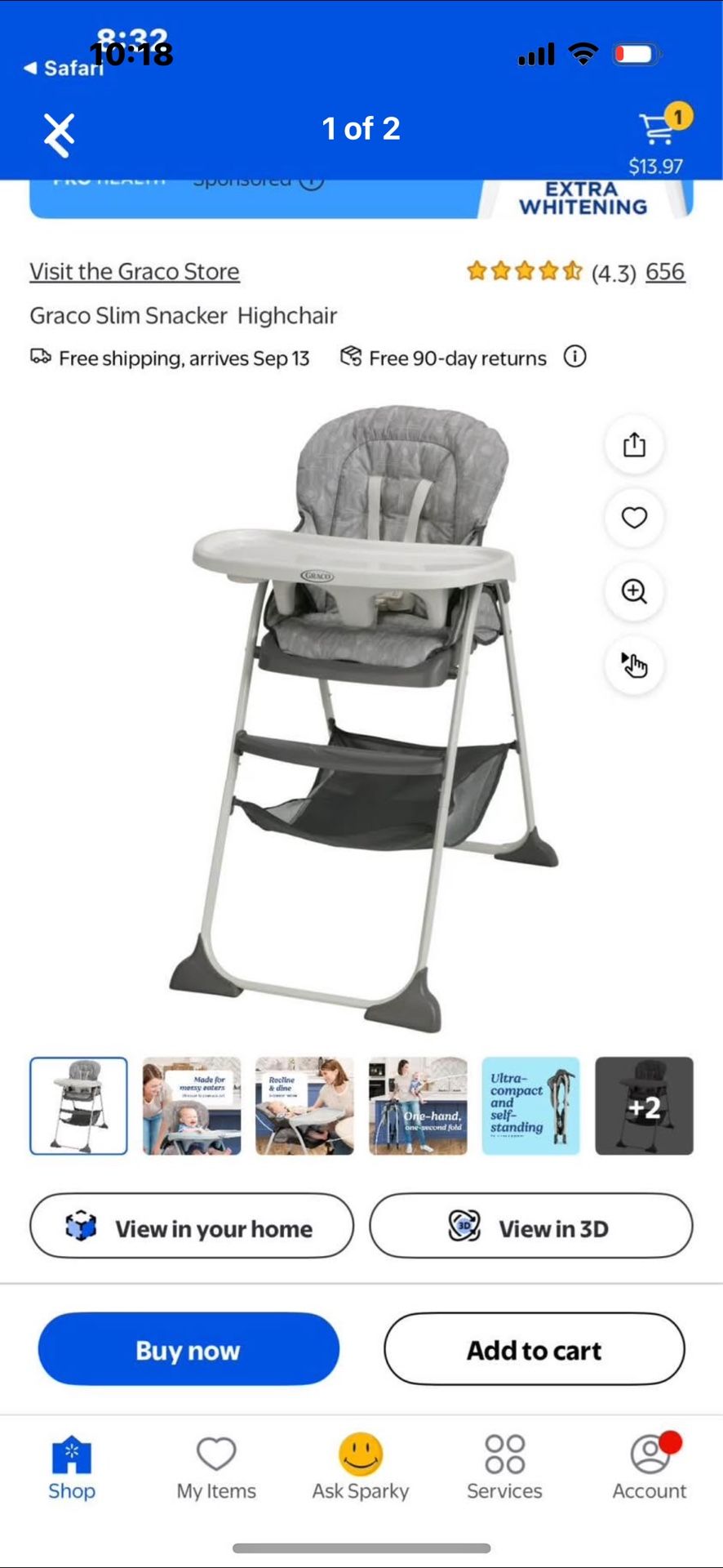 GRACO SLIM SNACKER HIGH CHAIR NEW IN BOX