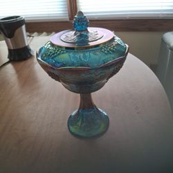 Vintage indiana blue Carnival glass alright next