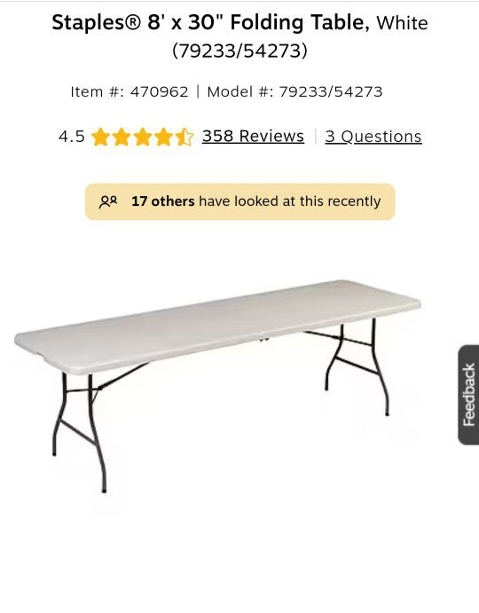 8x30 Folding Table White