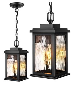 1-pcs VIANIS Outdoor Pendant Light Fixtures, Outdoor Ceiling Lights for Porch Waterproof, Adjustable Chain, Anti-Rust Black Porch Lights Exterior Ceil