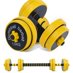 dumbbells and a barbell