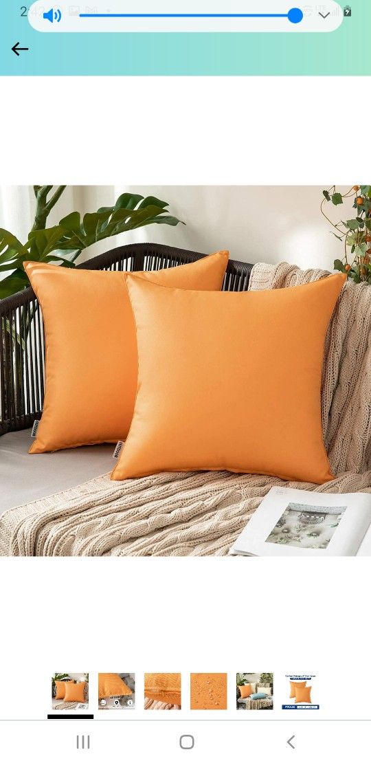 MIULEE Pack of 2 Decorative Outdoor Waterproof Pillow Covers Garden Cushion Sham Throw Pillowcase Shell for Patio Tent Couch 16x16 Inch Orange Yellow
