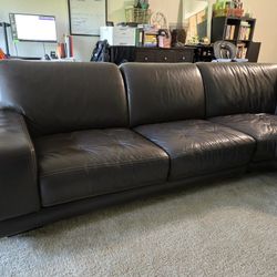Large Brown Leather L-Shaped Couch 