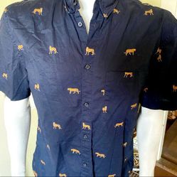 H&M Short Sleeve Botton Down Shirt Print Top Size L Large Men's 
