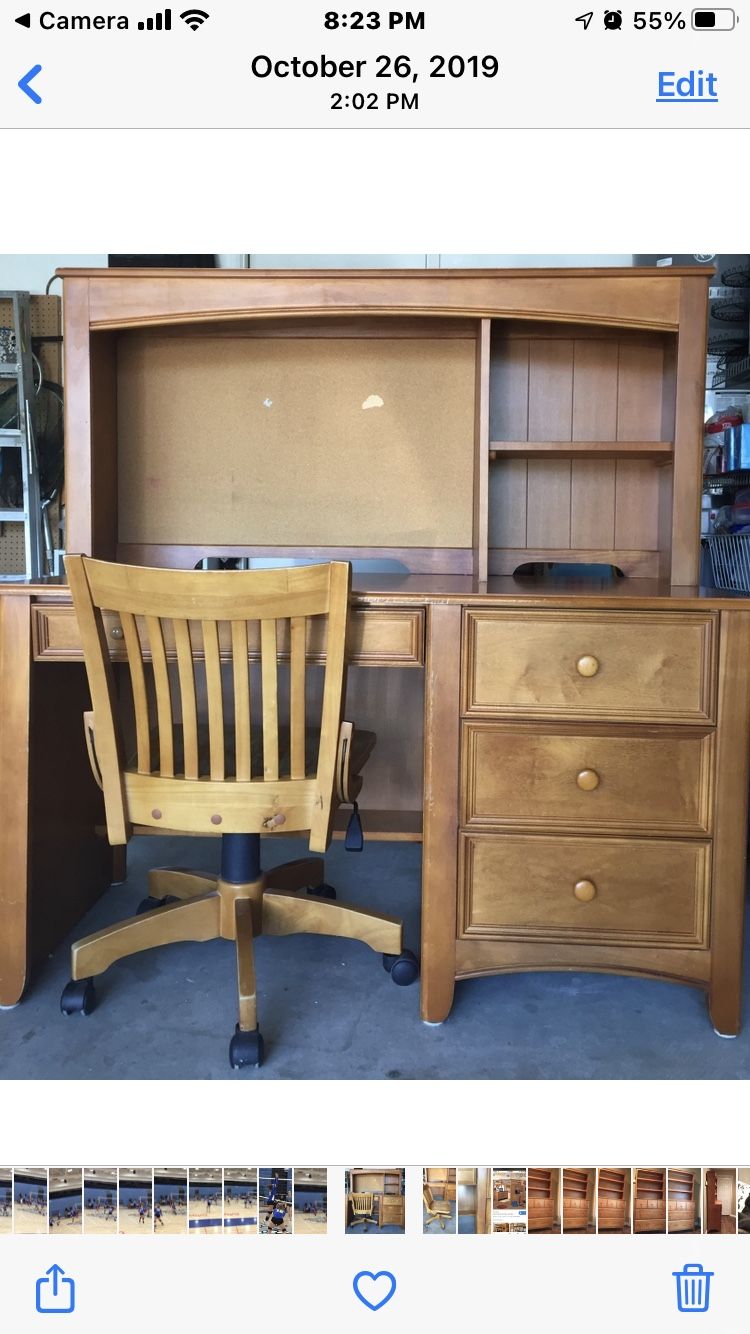 Desk with Chair, Solid Wood. Normal wear& scratches on desk top.