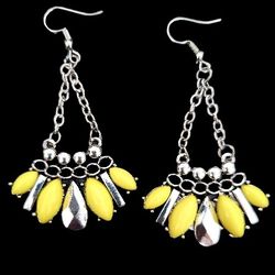Womens Earrings Yellow And Silver Tone, Size: 3" L