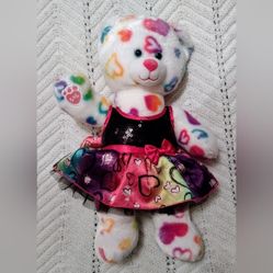 Build-A-Bear Pink and White Heart Teddy with Dress 