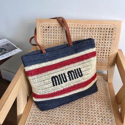 miumiu woven blue and red tote bag