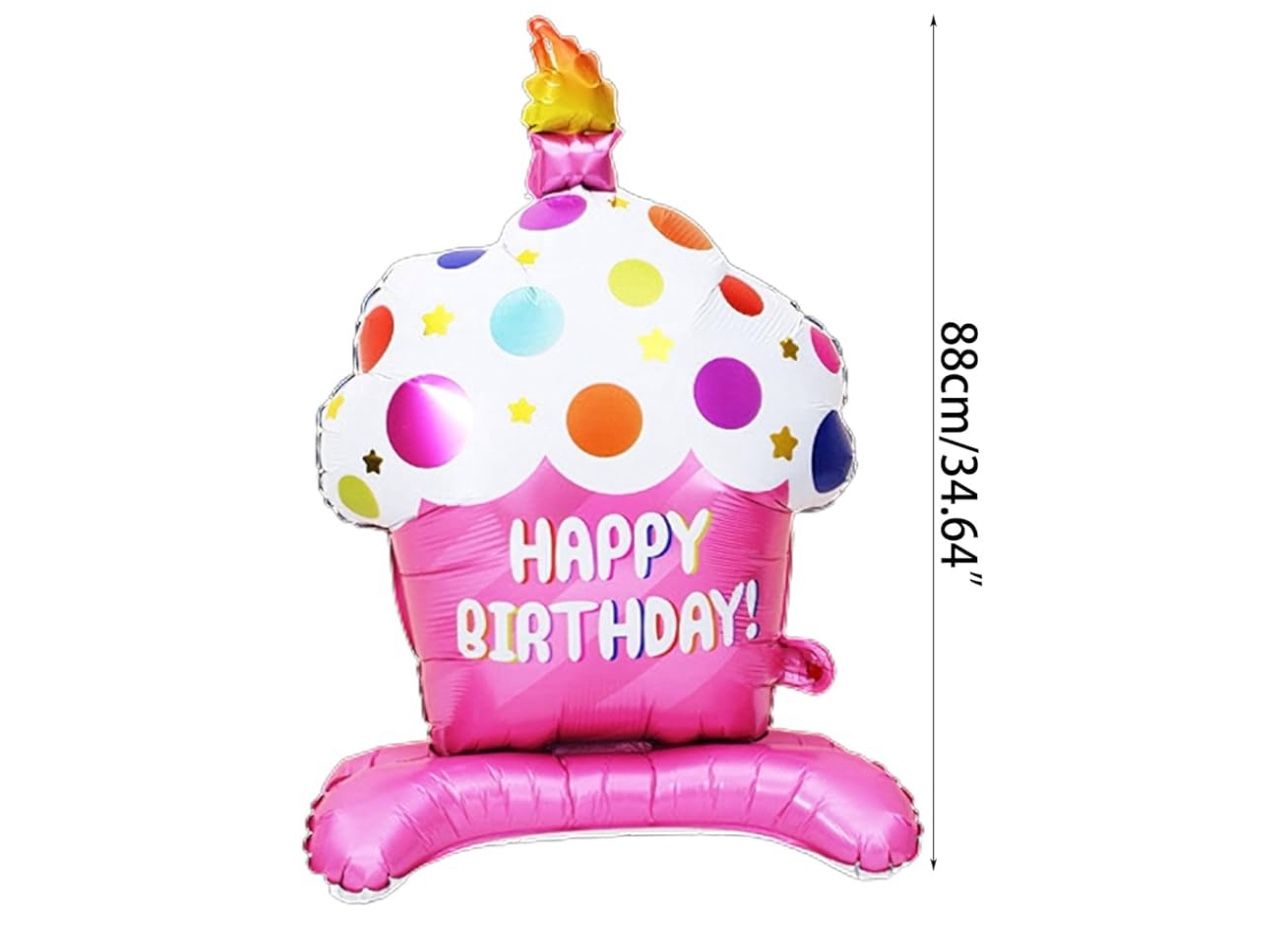 Happy Birthday Aluminum Foil Balloon Standing Base Cupcake