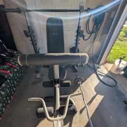 Olympic Weight Bench And Squat Rack. Dumbbells 