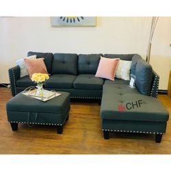 3 Pc Sectional Sofa With Storage Ottoman  With Cupholder  _ New Year Sale 