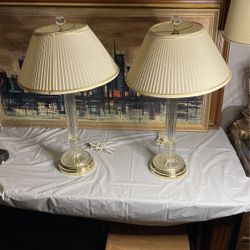 Vintage MCM Brass And Glass Table Lamps 
