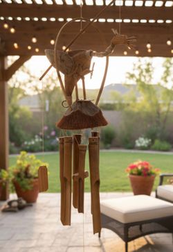 Vintage 36” Wooden Bamboo Coconut Handcrafted Wooden Garden Patio Wind Chime