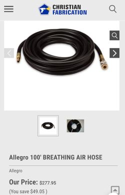 Allegro 9101-100B High Pressure Airline Hose 100 ft. Length
Maximum Pressure: 185 psi