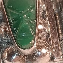 Vintage Sterling 930 Green Onyx Mexico Panel Bracelet 