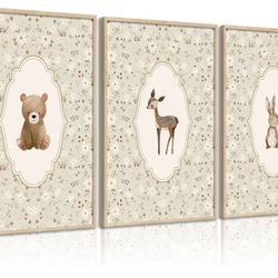 Vintage Woodland Animals Nursery Canvas 3 piece - new