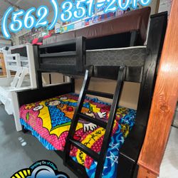 Twin XL queen Bunk Bed Black Litera Con Colchon Nuevo Bonito 