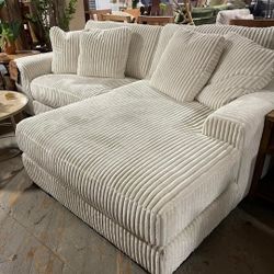 Lindyn 2 Piece Ivory Color Sectional Couch W Chaise In Teddy Bear Fabric ⭐ Color Options, Take Home Pay Later 