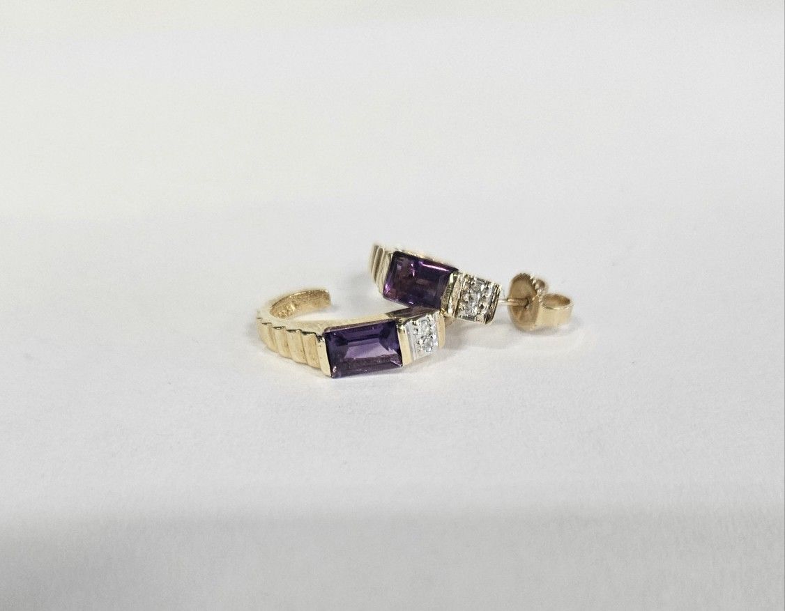 14K Yellow Gold Amethyst and Diamond Earrings 807745-1