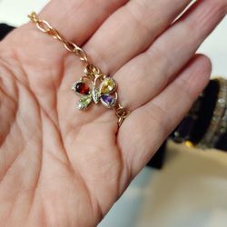 Sterling silverGold  Butterfly Diamond Gemstone Bracelet