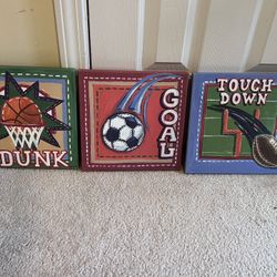 Sports Art - set of 3 canvases Basketball, Soccer, Football