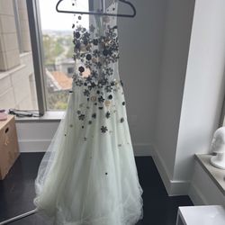 Alex Vinash Sheer Tulle Dress with Black and Gold Floral Accents